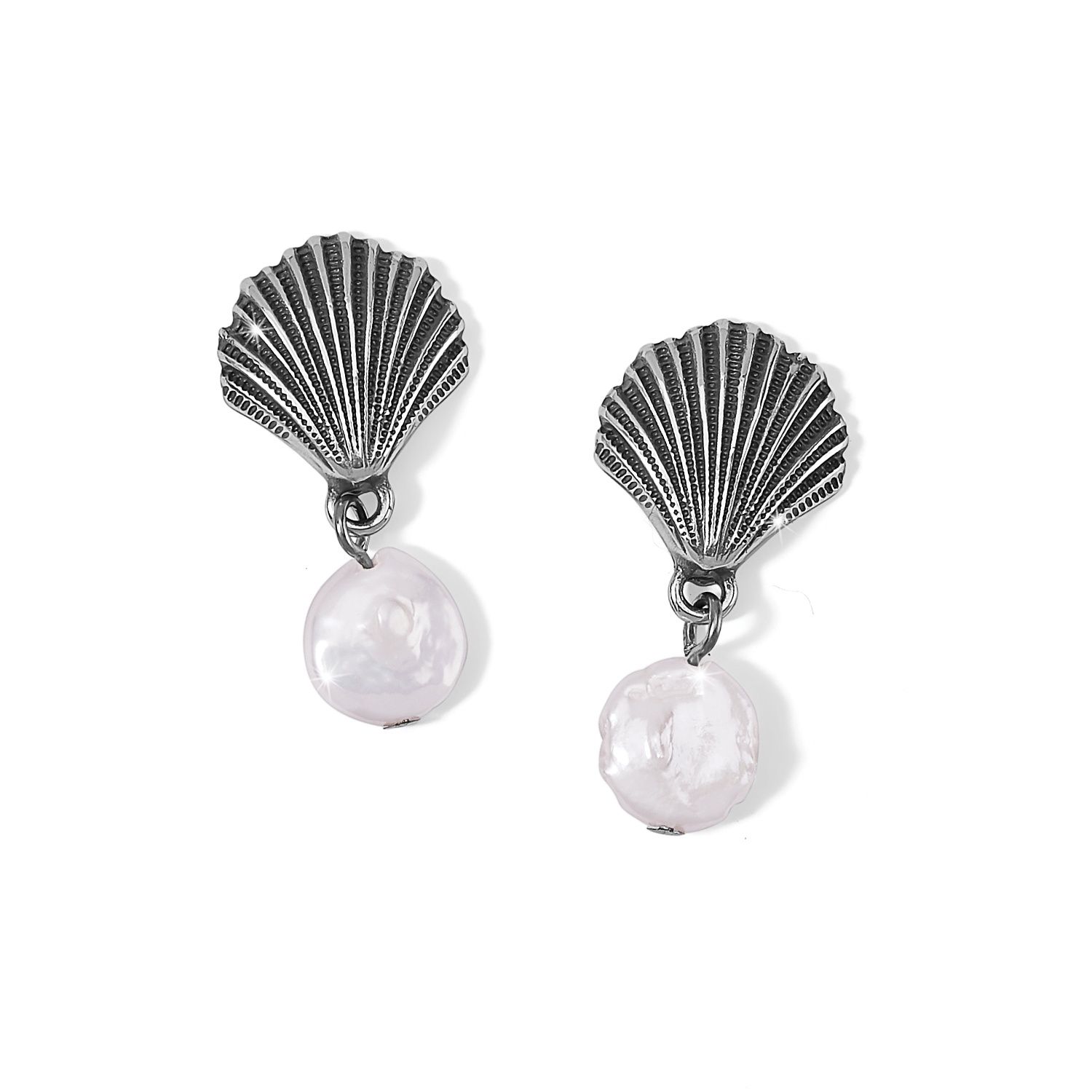 Brighton Silver Shells Pearl Drop Earrings, Color: Silver/Pearl