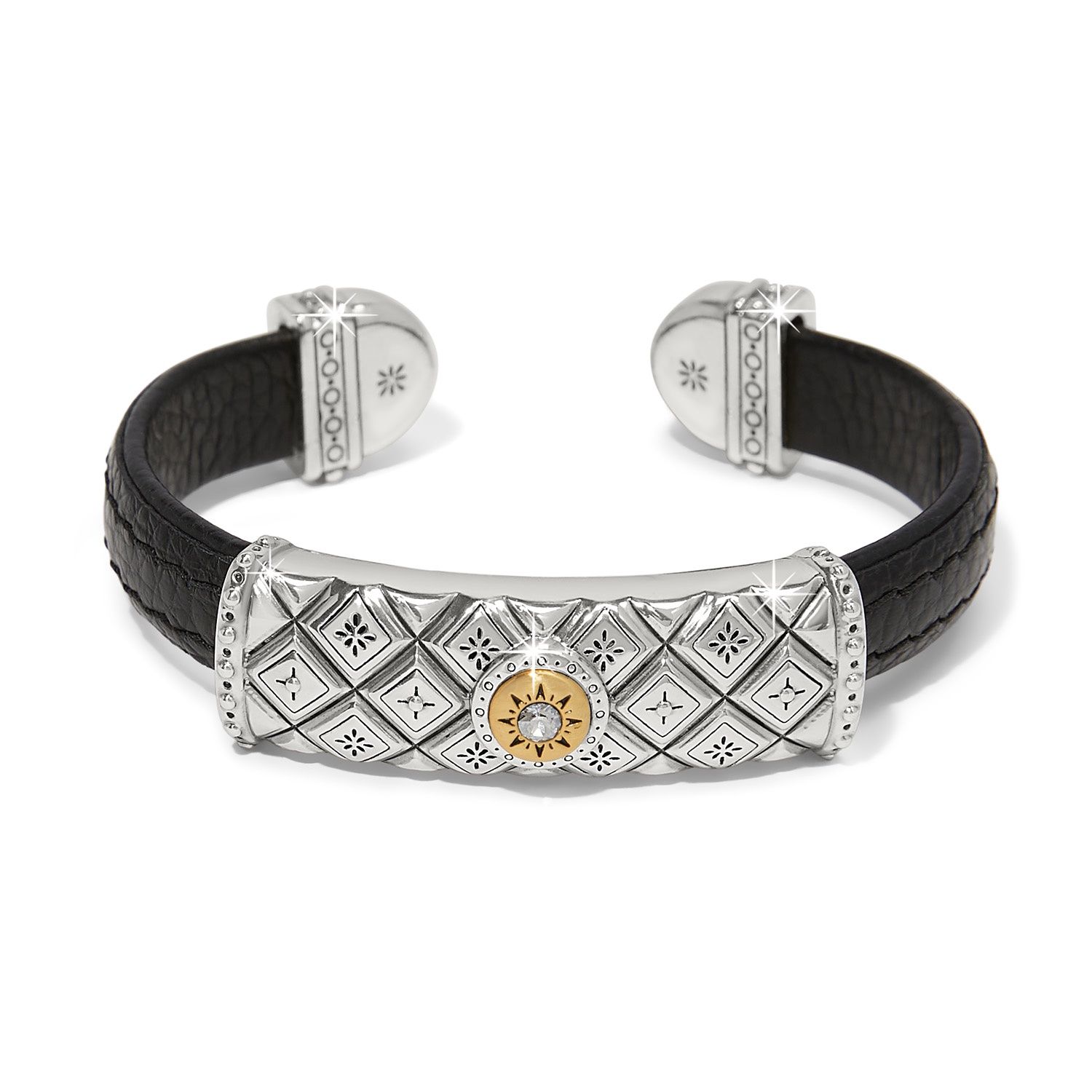 Brighton Mosaic Two Tone Leather Bar Cuff Bracelet, Color: Black
