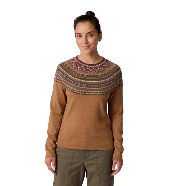 Royal Robbins Westlands Fairisle Crew Women's Sweater, Color: Tawny Heather Manzanita Print, Size: Small