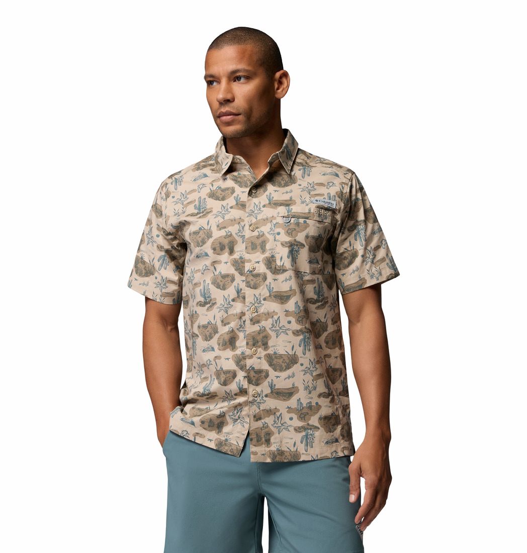 Columbia Wild Cast Camp Shirt, Men's, Color: Ancient Fossil Seadrift, Size: Medium