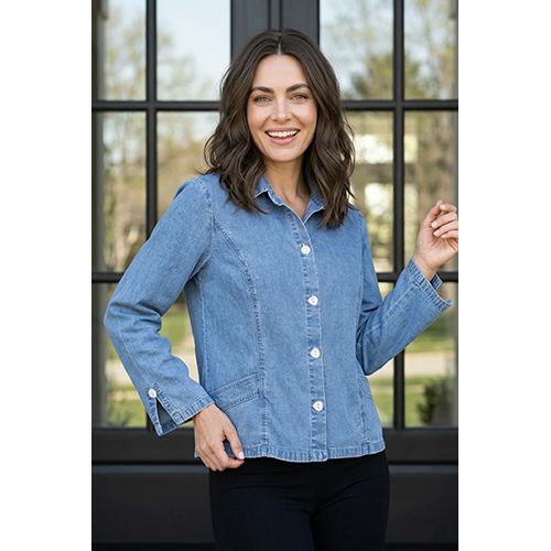 Habitat Perfect Travel Denim Shirt Jacket, Women's, Color: Medium Denim, Size: XS