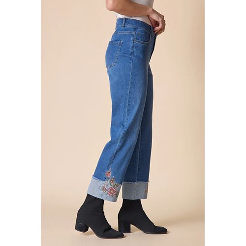 Habitat Stretch Denim Embroidered Cuff Jean, Women's, Color: Medium Denim, Size: 4