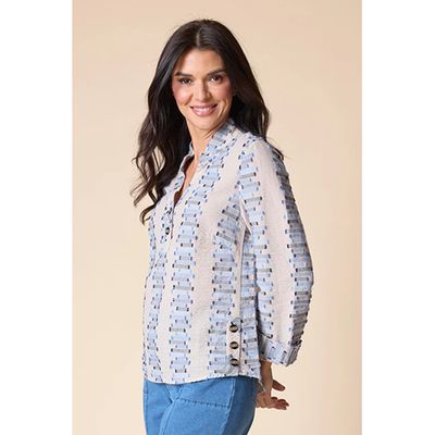 Habitat Embroidered Cotton Stripe Shaped Hem Shirt, Women's