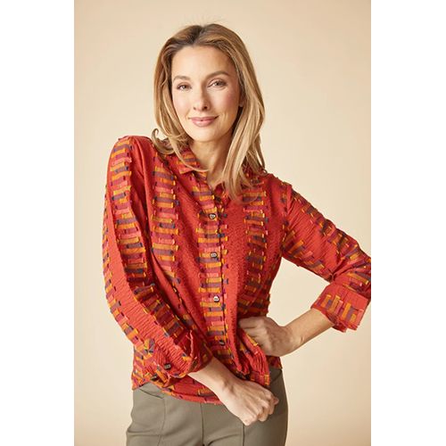 Habitat Embroidered Cotton Stripe Shaped Hem Shirt, Women's, Color: Sienna, Size: Small