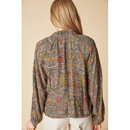 Habitat Rayon Crepe Garden Print Ruched Collar Shirt, Women's