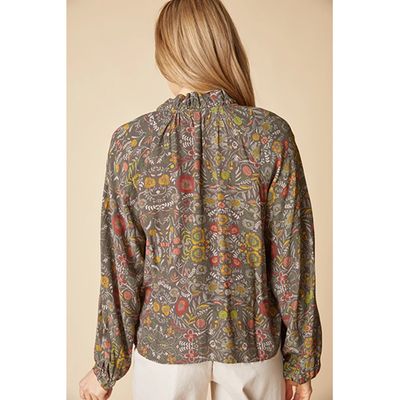 Habitat Rayon Crepe Garden Print Ruched Collar Shirt, Women's