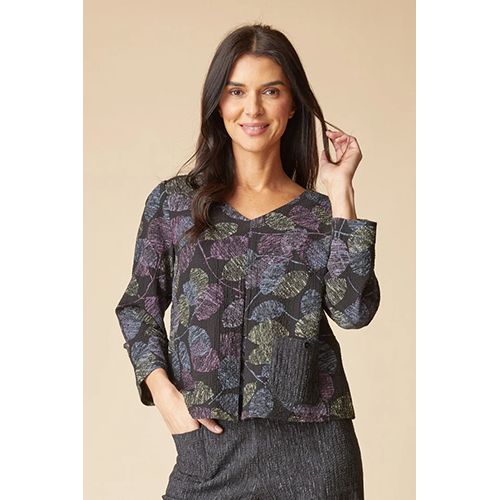 Habitat Crinkle Crepe Leaves Inverted Pleat Top, Women's, Color: Black, Size: Small