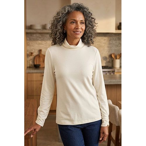 Habitat Cozy Rib Ruched Turtleneck Top, Women's, Color: Winter White, Size: Small