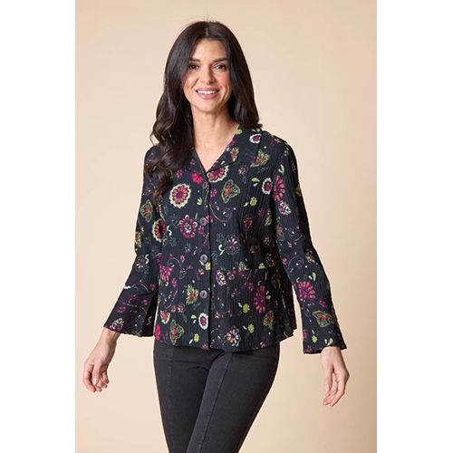 Habitat Crinkle Cotton Boho Floral Print Flounce Jacket, Women's, Color: Black, Size: XS