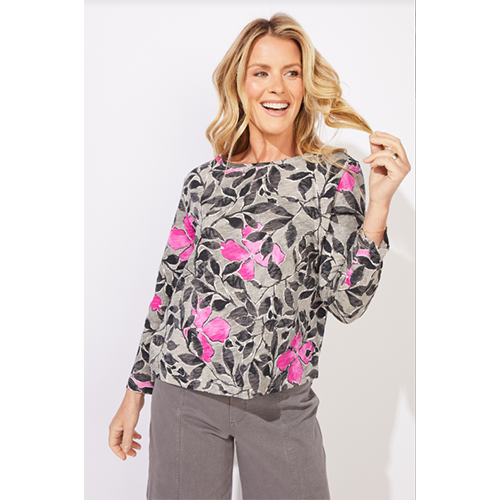 Escape Foliage Floral Boxy Tee, Women's, Color: Fog, Size: Medium