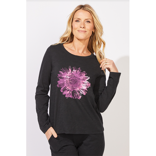 Escape Destination Perfect Layer Tee, River Dyed Sunflower, Women's, Color: Black, Size: XS