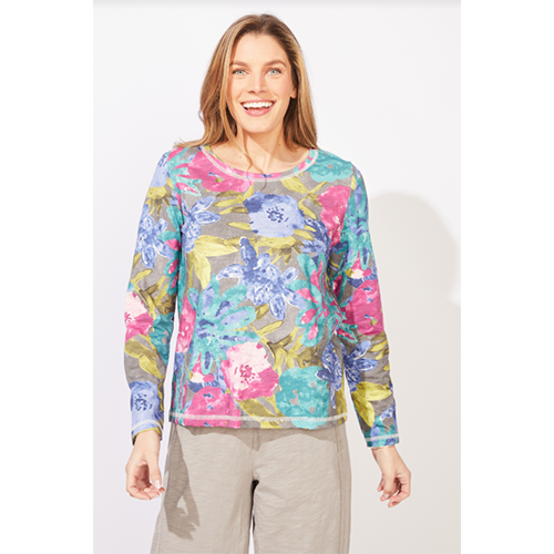 Escape Botanical Blooms Perfect Layer Tee, Women's, Color: Multi, Size: Small