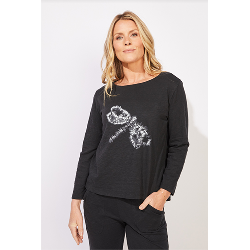 Escape Destination Boxy Tee, Shibori Dragonfly, Women's, Color: Black, Size: XS