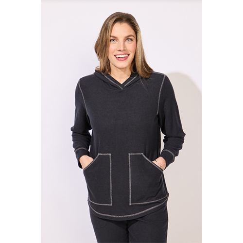 Escape Buttery Rib Knit Comfort Hoodie, Women's, Color: Black, Size: Small