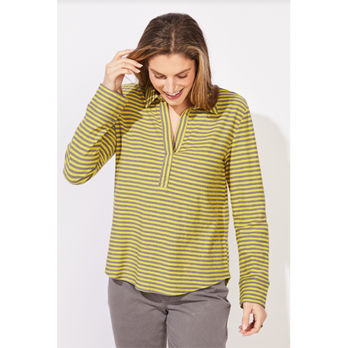 Escape Verona Stripe Primo Split Neck Pullover Top, Women's, Color: Citron, Size: Small