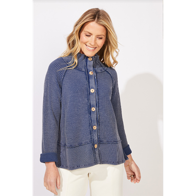 Escape Mixed Waffle Button Mock Neck Cardigan, Women's