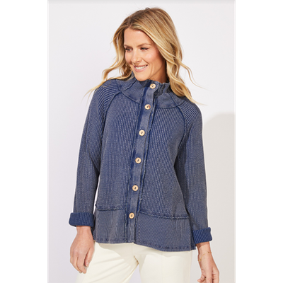Escape Mixed Waffle Button Mock Neck Cardigan, Women's
