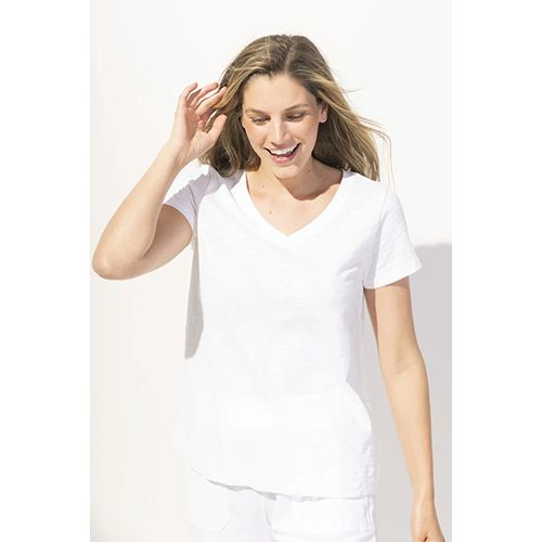 Cotton Slub V-Neck Tee, Color: White, Size: XS