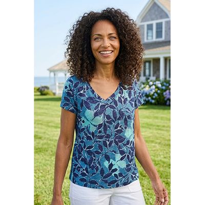 Escape Foliage Floral V-Neck Tee, Women's