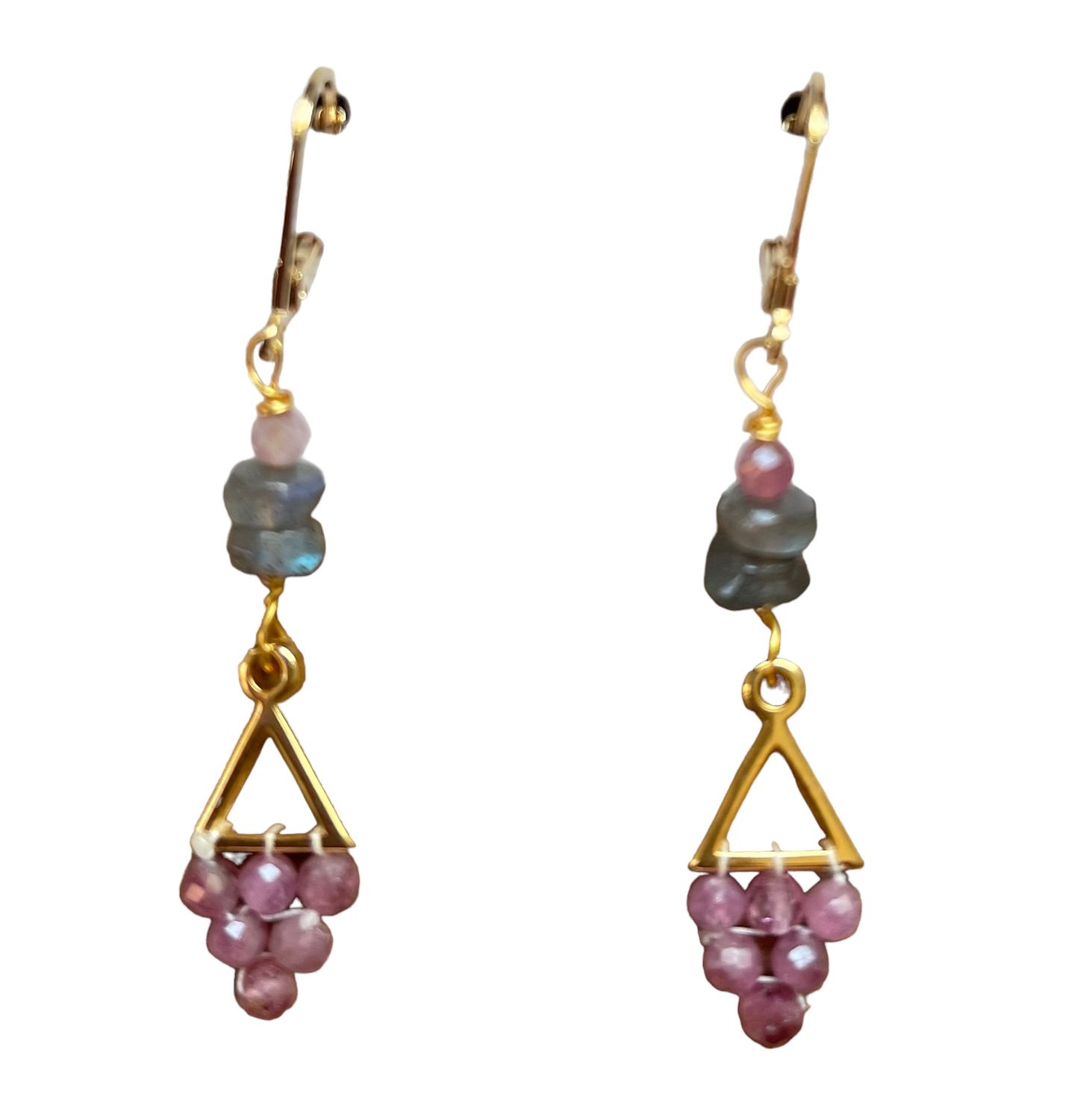 Triangle w/Pink Tourmaline &amp; Labradorite, Color: Brass