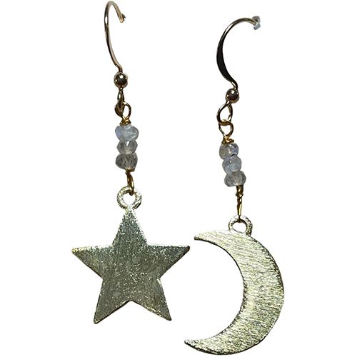 Silver Sparrow Moon &amp; Star w/White Agate, Color: Silver