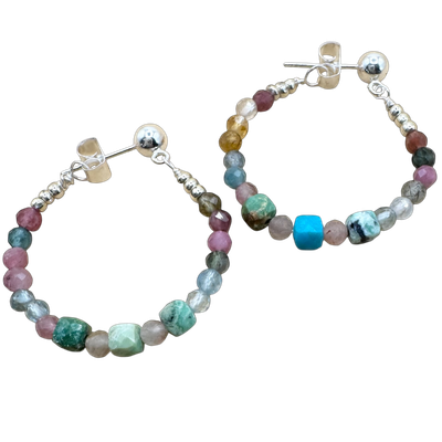 Silver Sparrow Ball Stud Tourmaline &amp; Turquoise Stones