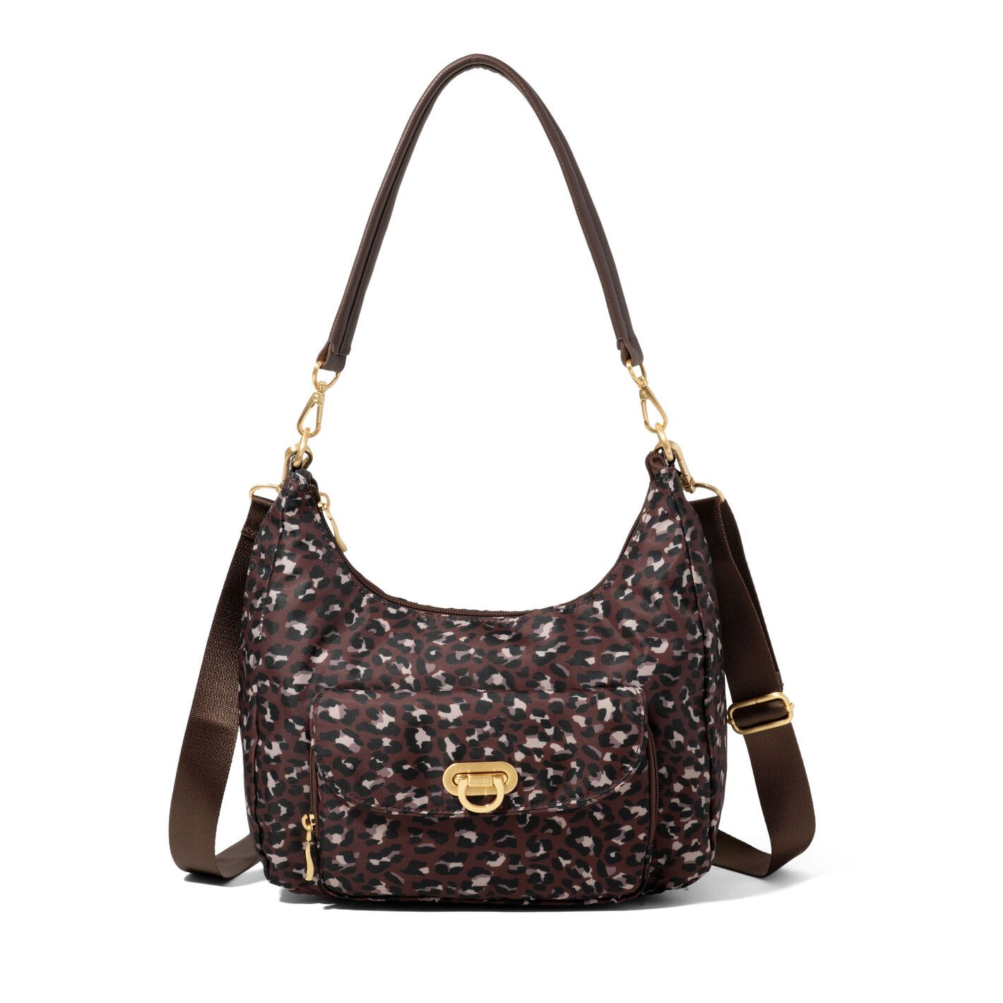 Baggallini Coastal Flip Lock Half Moon Bag, Color: GanacheCheetah