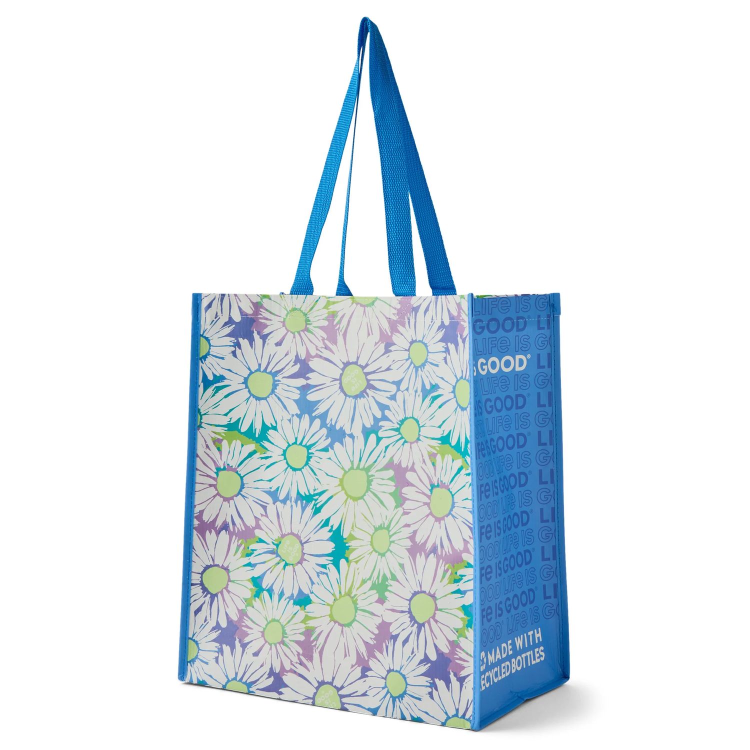 Life is Good Tie Dye Daisy Pattern, The Good Tote, Color: Cornflower Blue, Size: Large