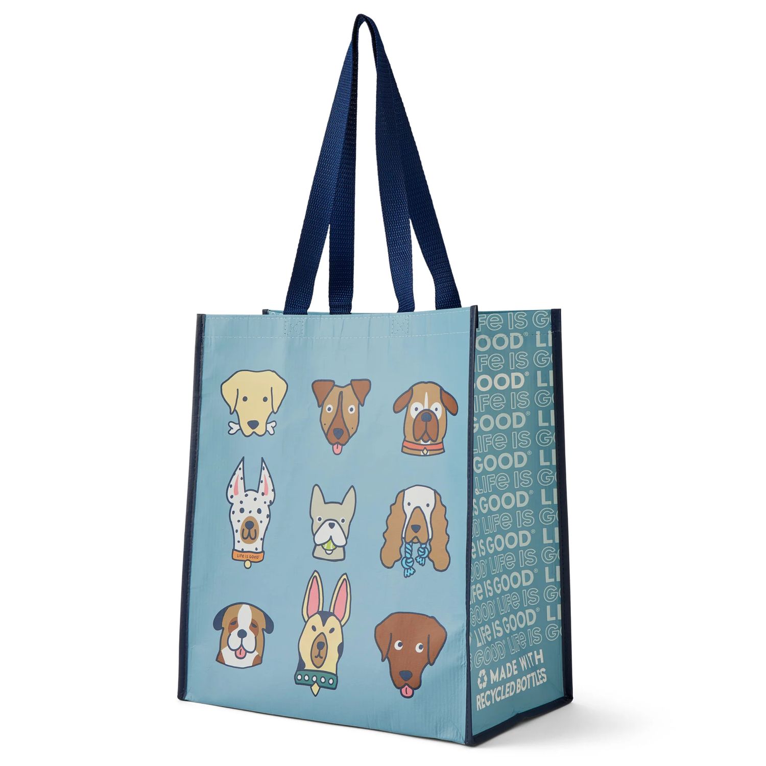 Life is Good Plenty of Pups, The Good Tote, Color: Smokey Blue, Size: Large