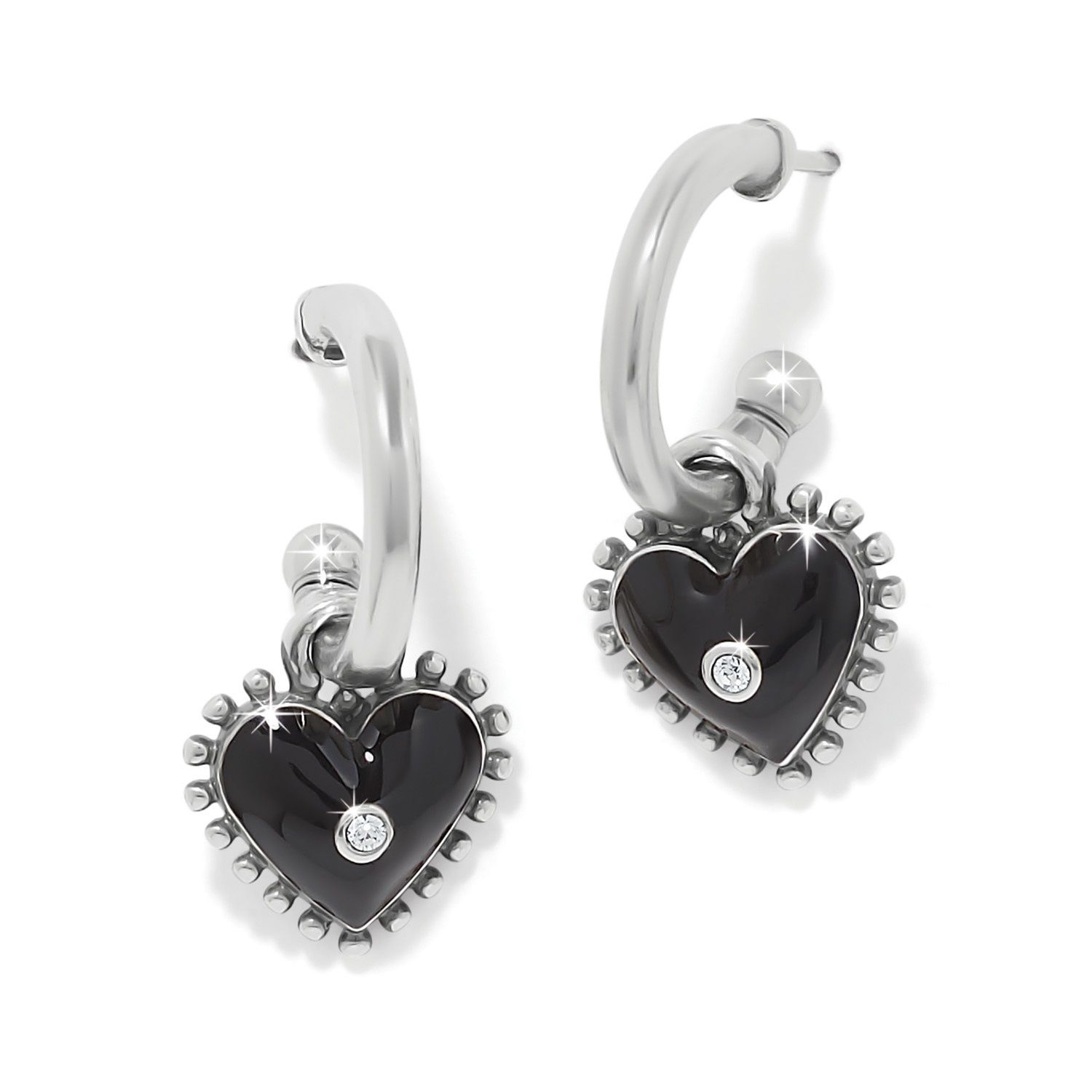 Brighton Pretty Tough Amour Heart Post Drop Earrings, Color: Silver/Black