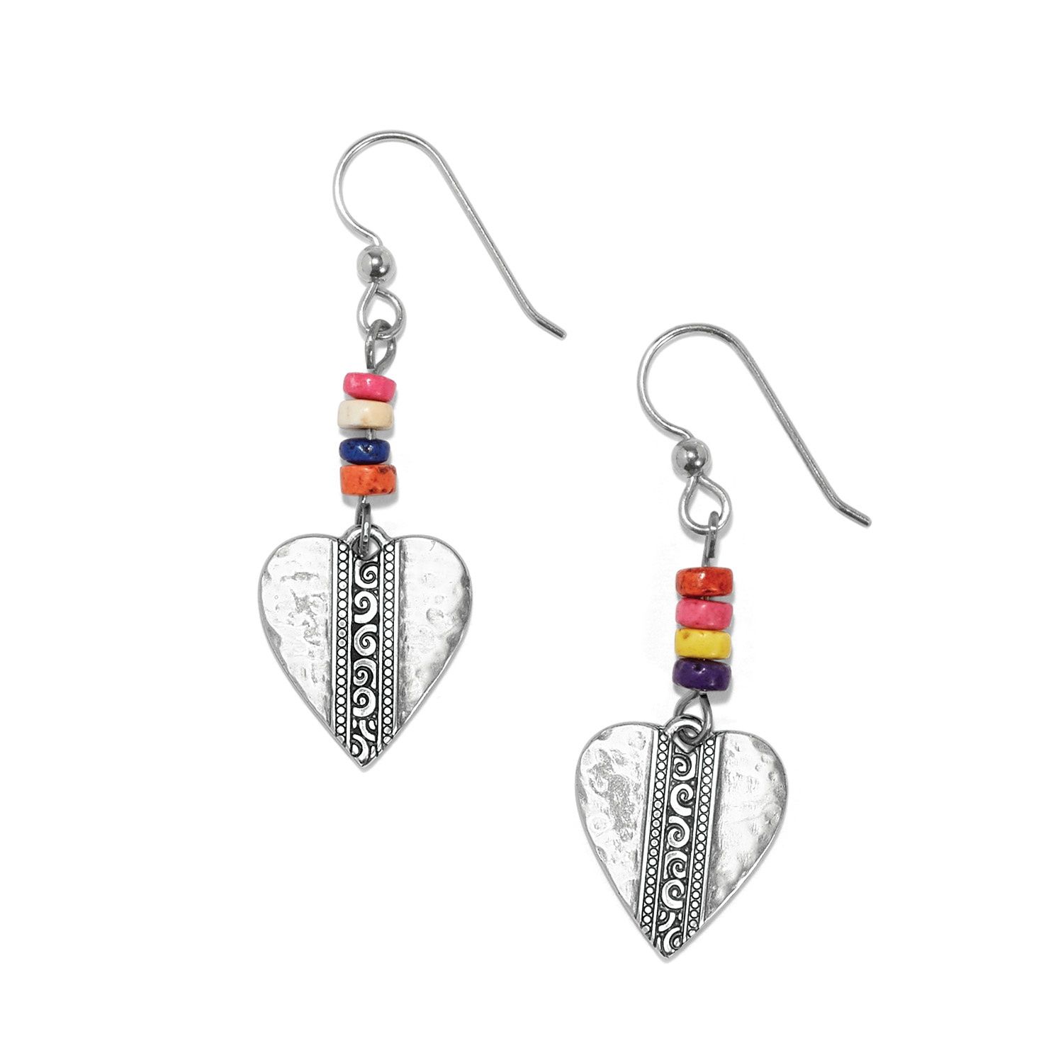 Brighton Mingle Medley Beaded Heart French Wire Earrings, Color: Silver/Multi