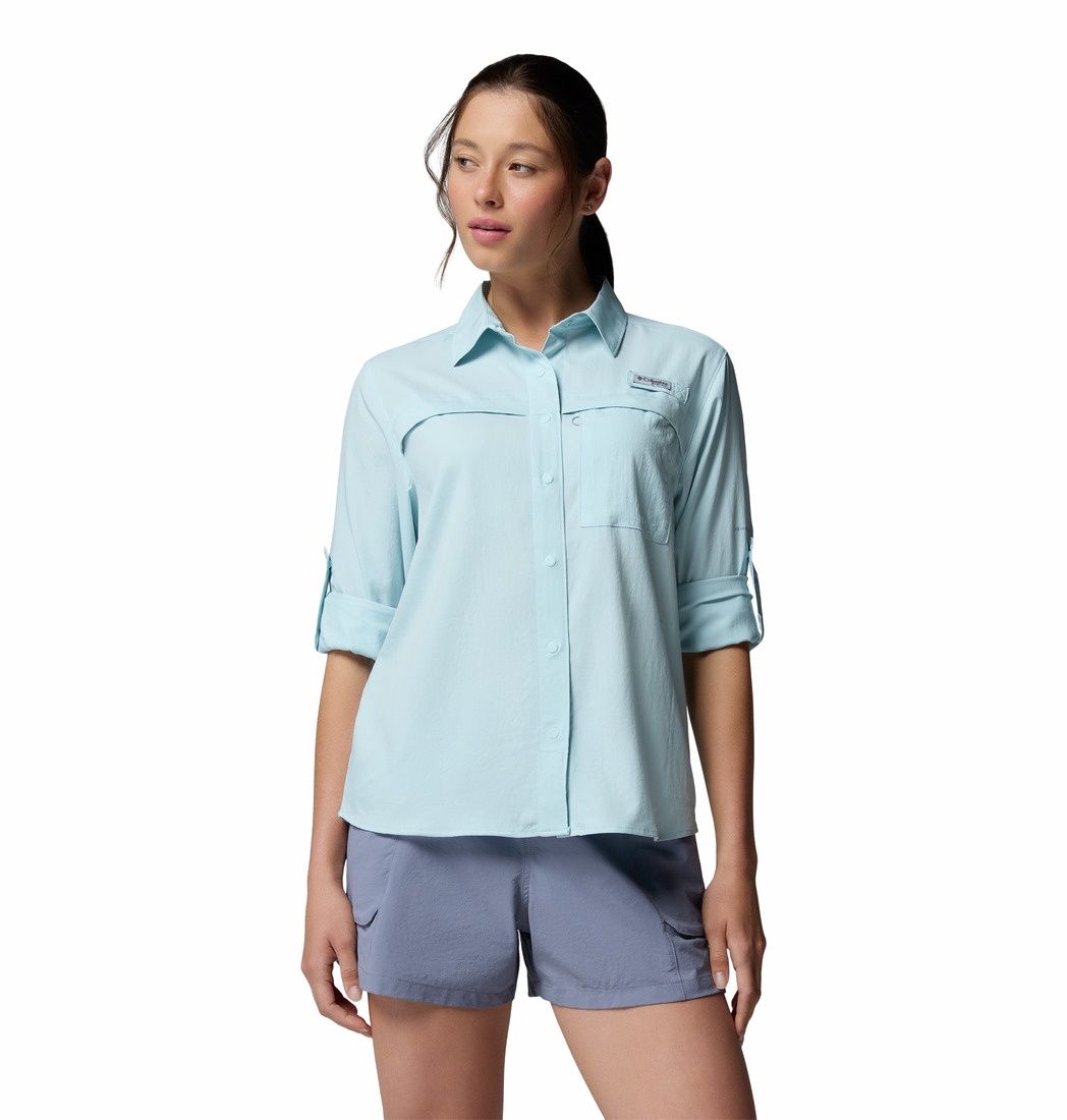 PFG Castback Women's Woven Long Sleeve Shirt, Color: Marine Light, Size: XS