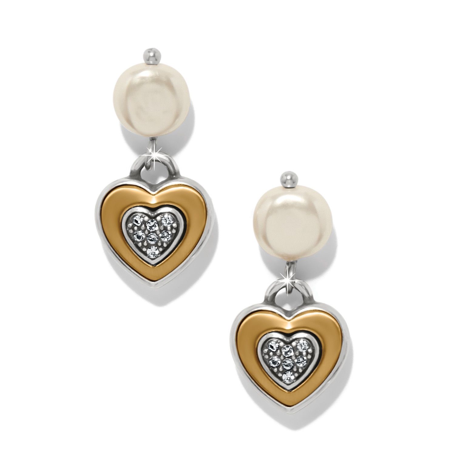 One Heart Pearl Post Drop Earrings, Color: Silver/Gold