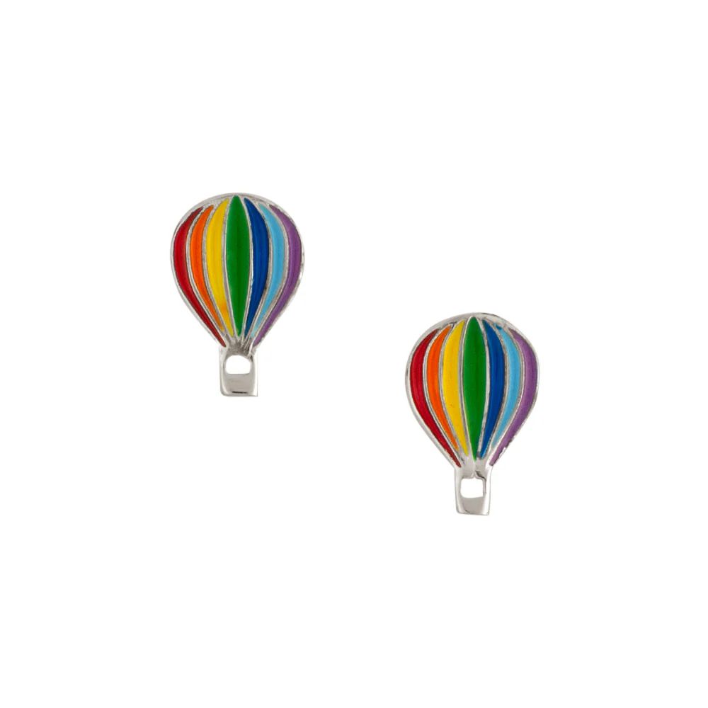 Hot Air Balloon Silver/Enamel Post Earrings, Color: Silver