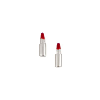 Red Lipstick Silver Post Earrings