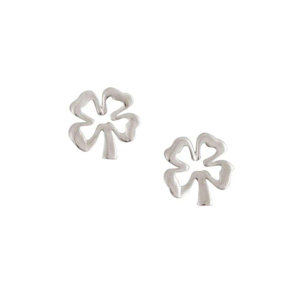 Open Clover Silver Post Earrings, Color: Silver
