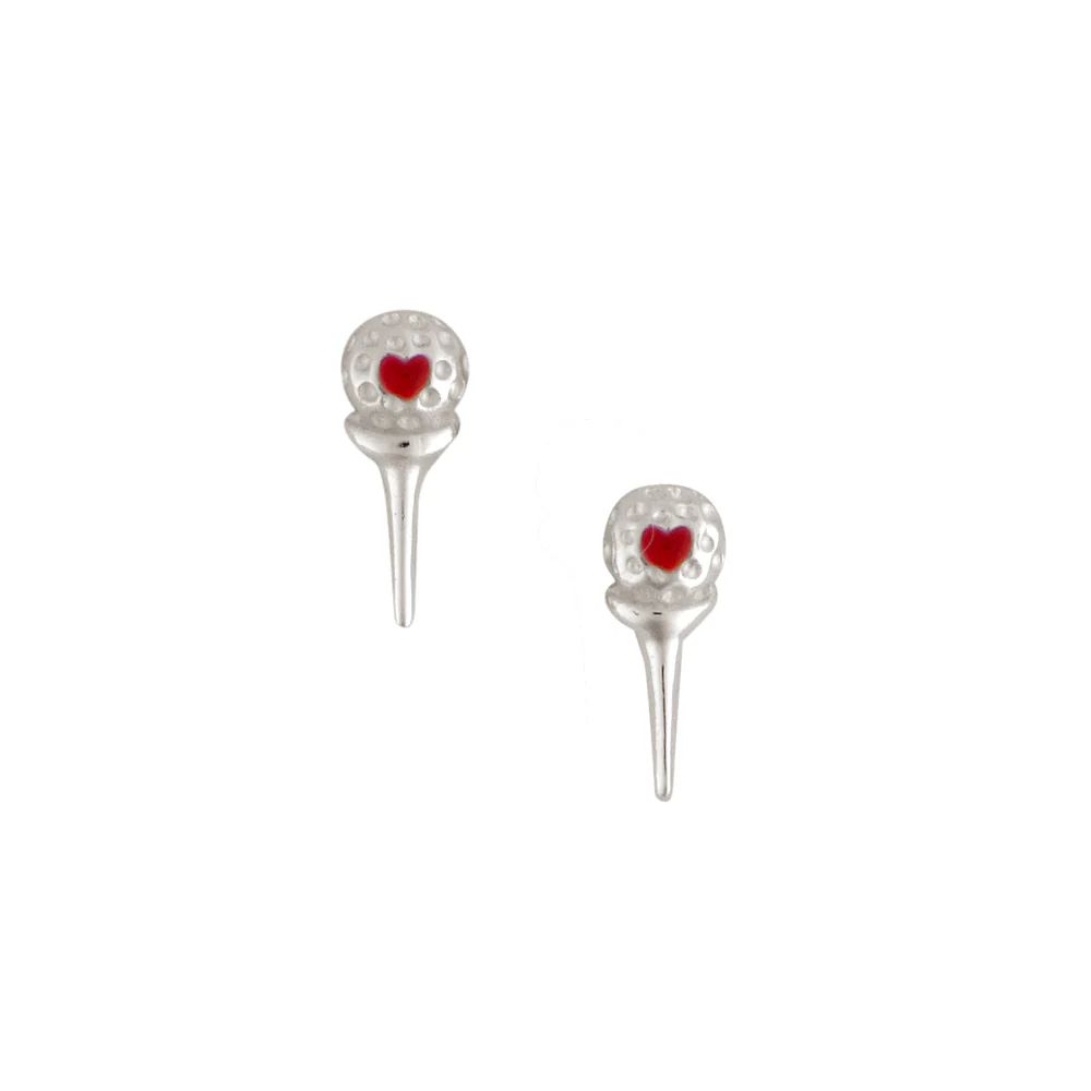 Tee Up Silver/ Enamel Post Earrings, Color: Silver