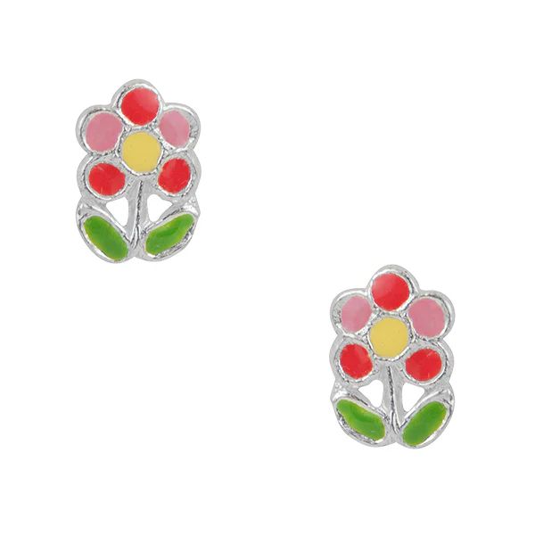 Garden Flower Silver/Enamel Post Earrings, Color: Silver