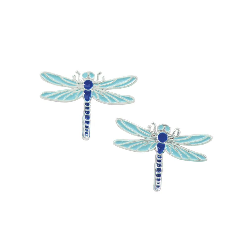 Dragonfly Blues Silver/Enamel Post Earrings, Color: Silver