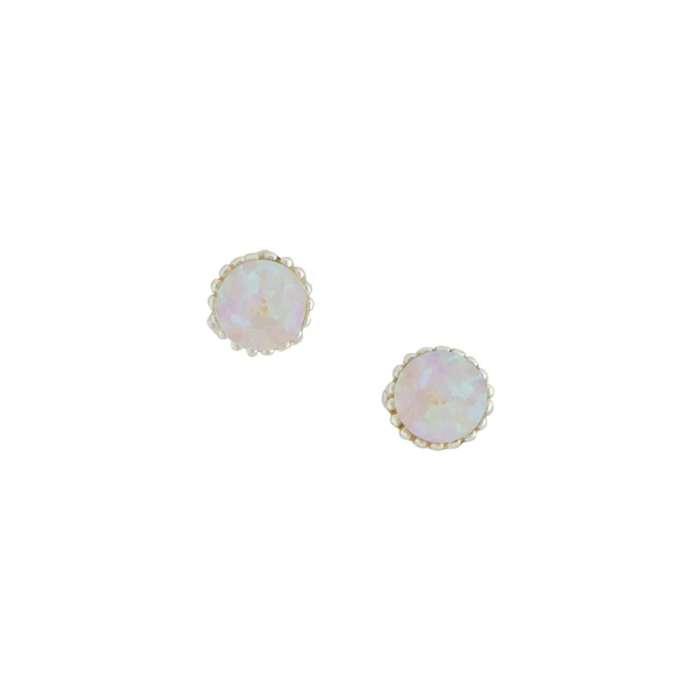 Notched Bezel Opal Silver Post Earrings, Color: Silver