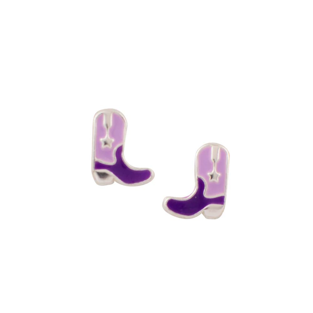 Purple Ranch Boots Silver/Enamel Post Earrings, Color: Silver