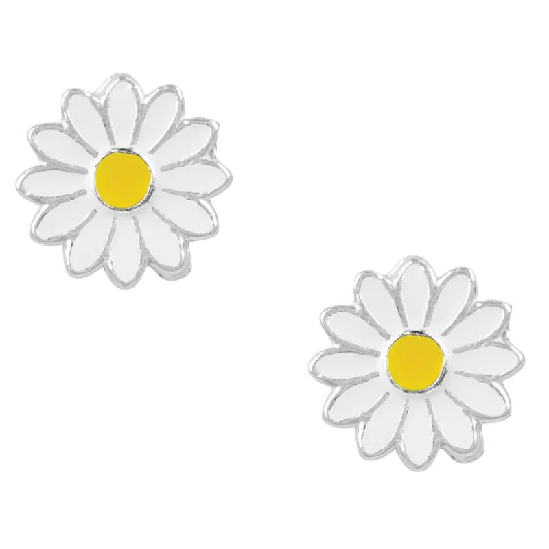 Classic Daisy Silver/Enamel Post Earrings, Color: Silver