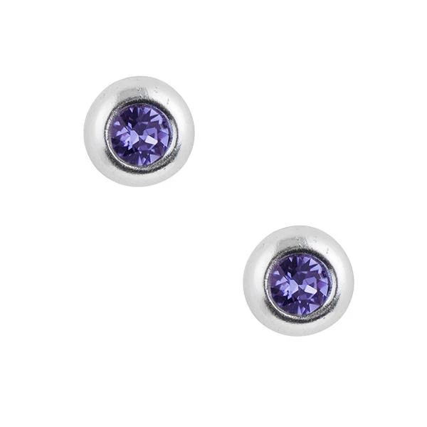 Crystal Dome/Purple Silver Post Earrings, Color: Silver