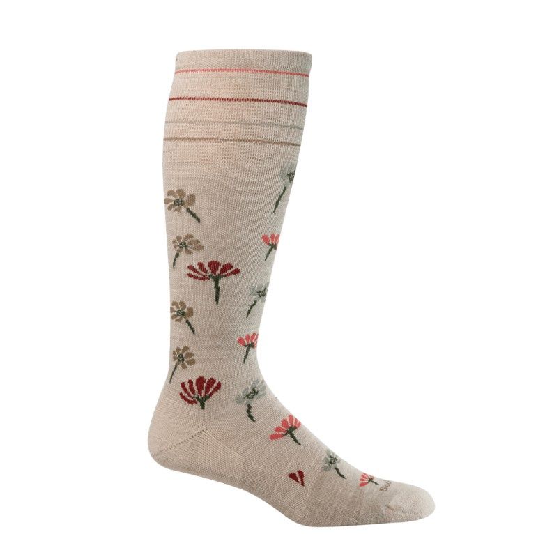 Women's Field Flower | Moderate Graduated Compression Socks, Color: Barley, Size: MD/LG