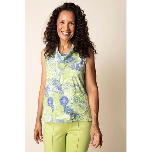 Destination Unknown Medley Drape Collar Sleeveless Top, Color: Aloe, Size: Small