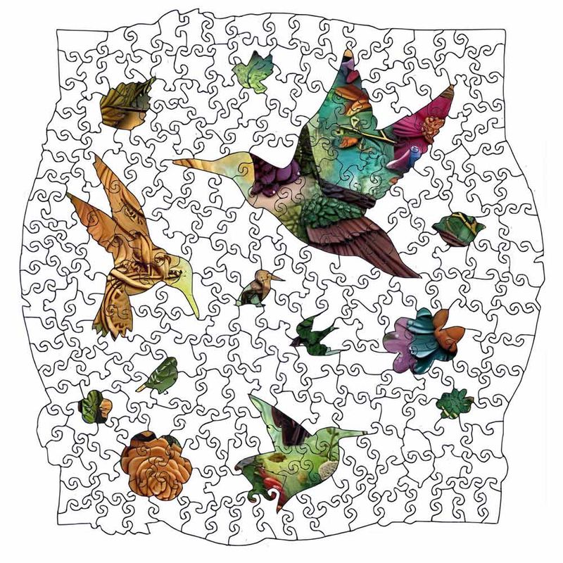 Crafthub Wooden Puzzle, Large - Vibrant Blossom Hummingbird