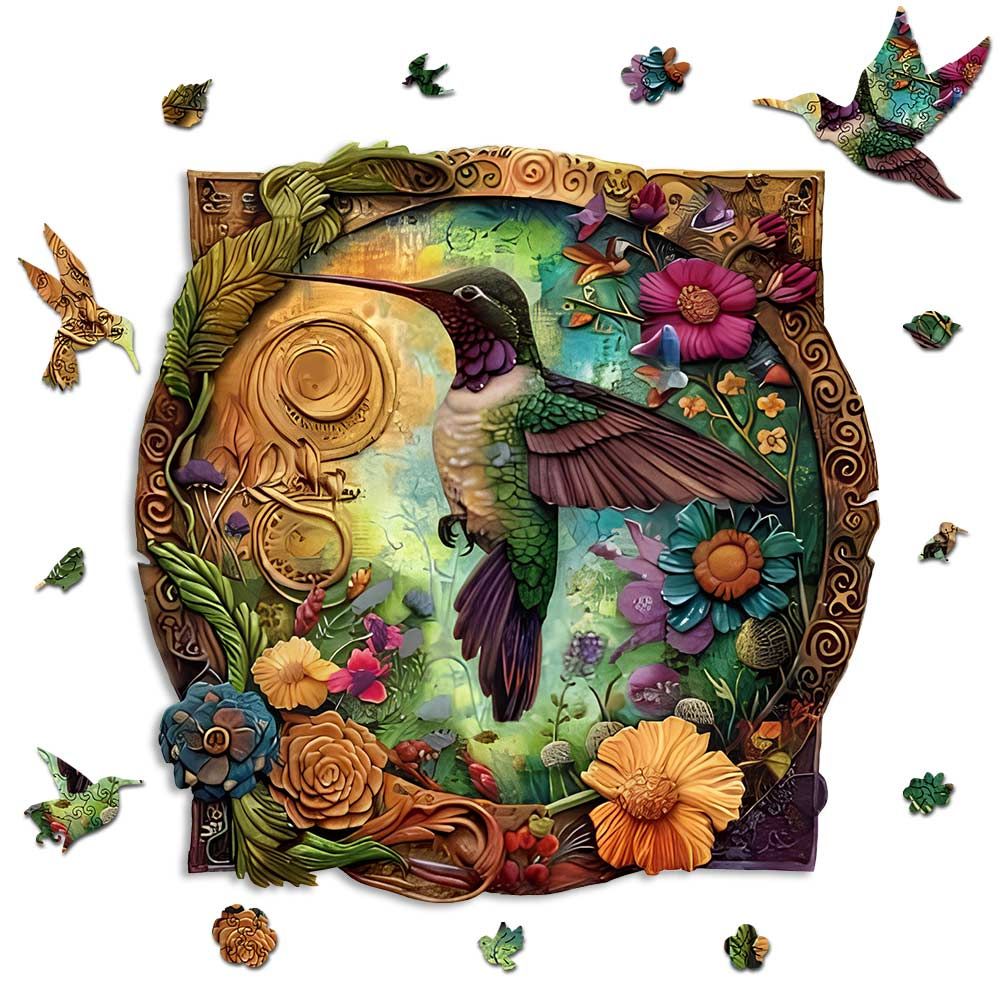 Crafthub Wooden Puzzle, Large - Vibrant Blossom Hummingbird