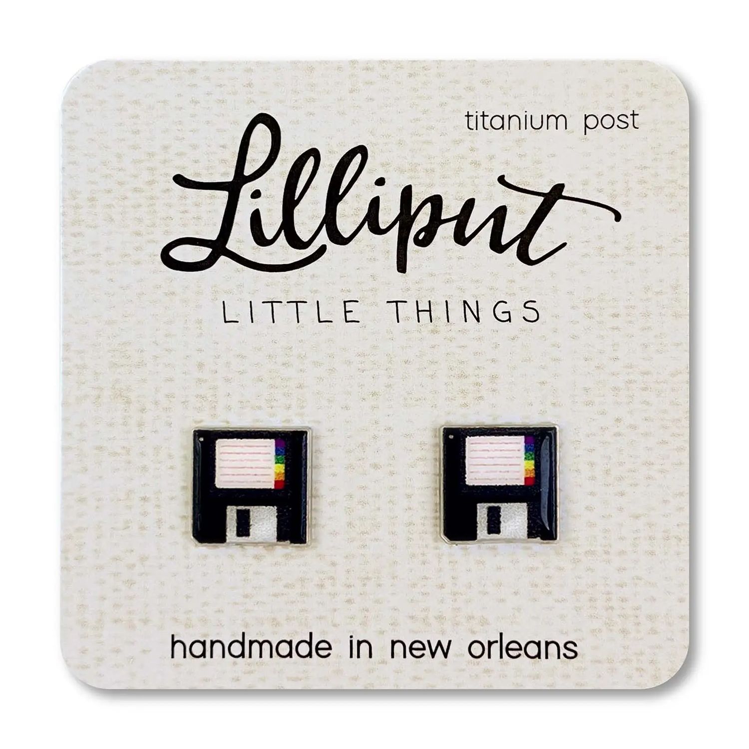 Lilliput Retro Floppy Disk Post Earrings
