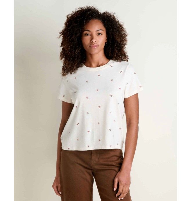 Toad&amp;Co Women's Re-Form Crew Tee, Color: Salt Ditsy Print, Size: Small