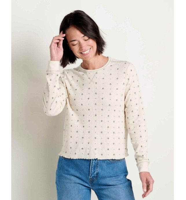 Toad&amp;Co Women's Foothill Long Sleeve Crew, Color: Salt Print, Size: Small